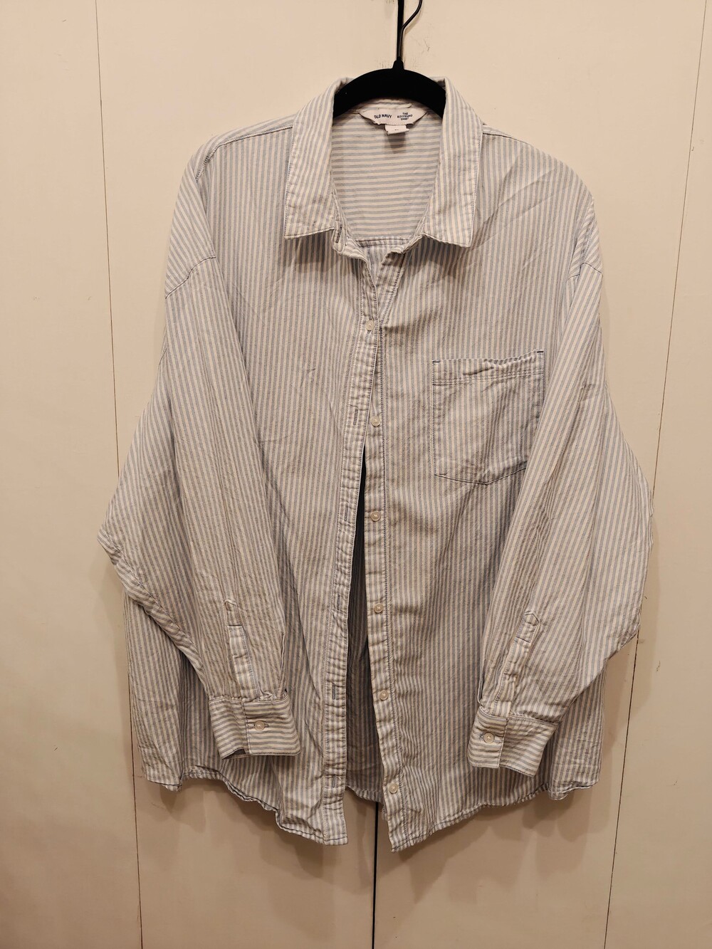 Old Navy The Boyfriend Shirt XL Blue White Striped Button-Down Shirt